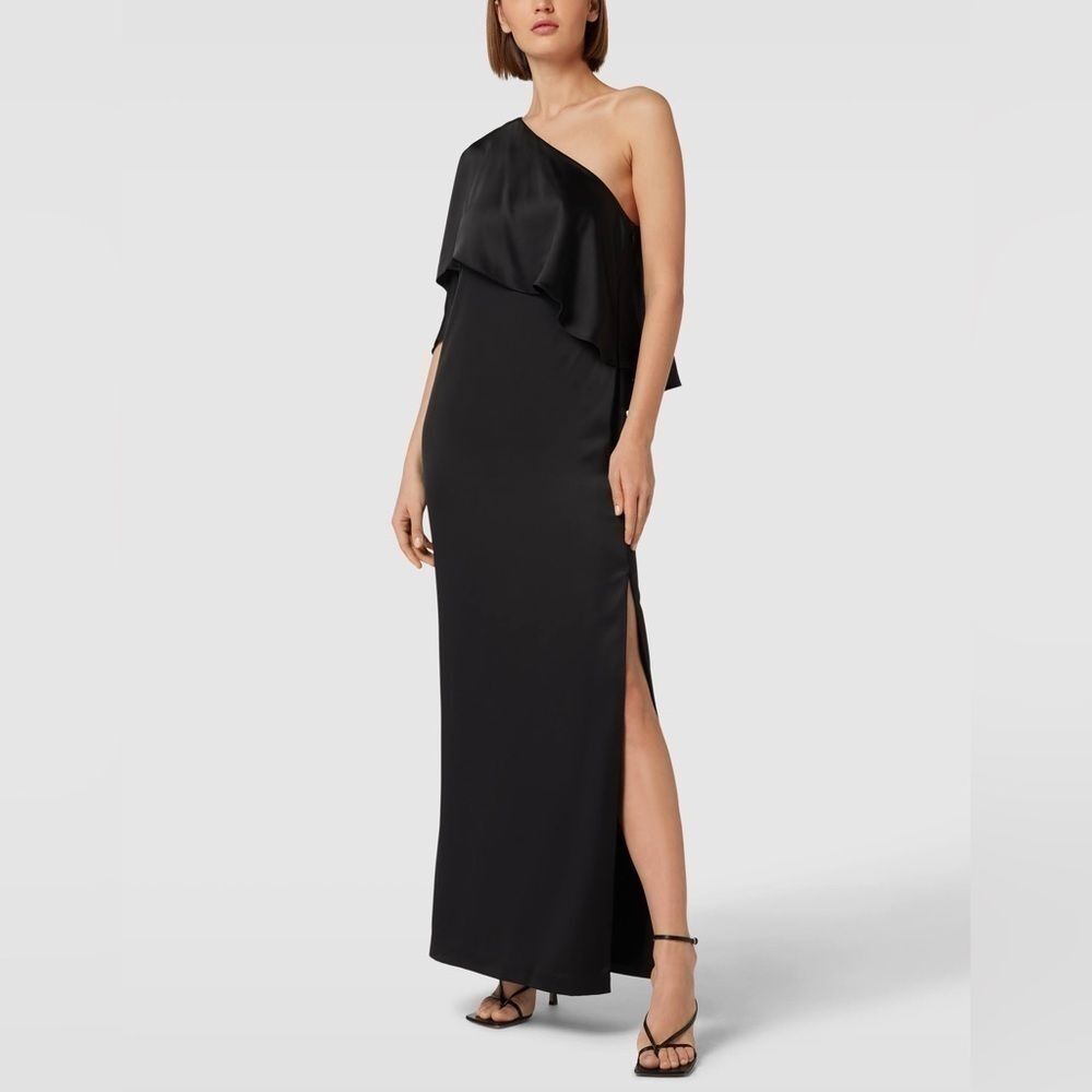 Lauren Ralph Lauren Black Satin One-Shoulder Cape Gown Formal Dress 2